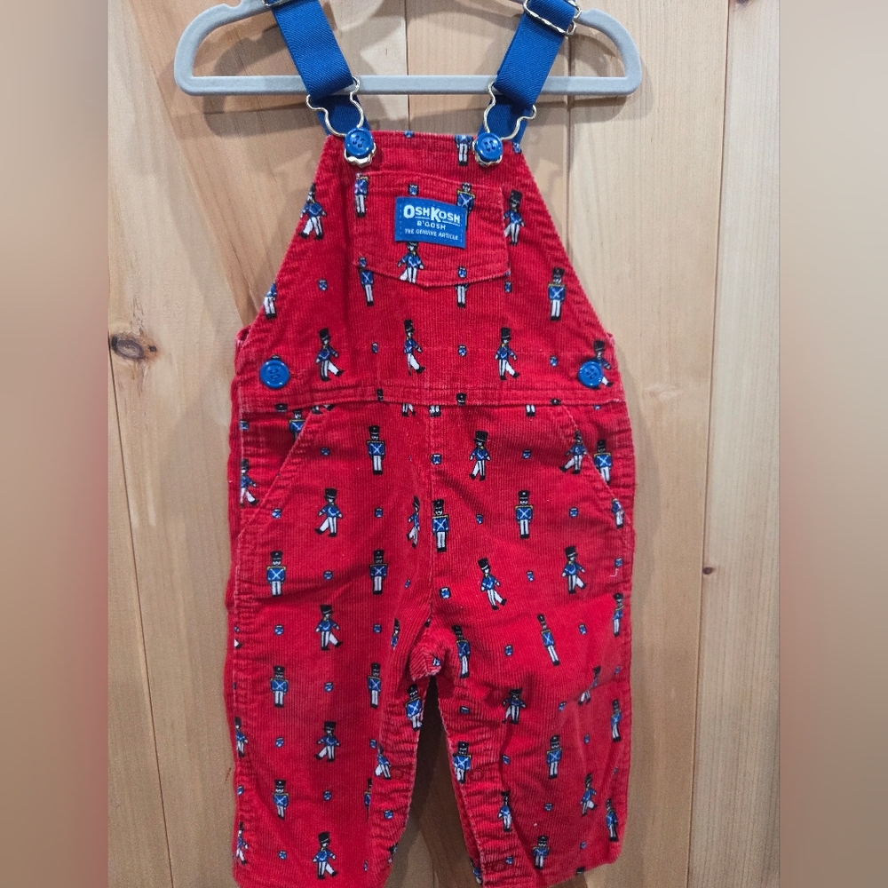 Rare VTG OshKosh B'gosh Red Corduroy Kids Christmas Toy Soldier Overalls